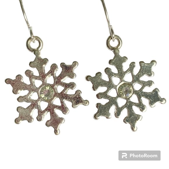Snowflake Earrings Silver Plated AB Crystals Christmas Winter Snow Holiday X-Mas - Picture 2 of 12